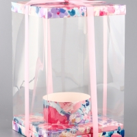 Коробка PVC, для цветов с лентой, 28 х 18 х 18 см, розовый