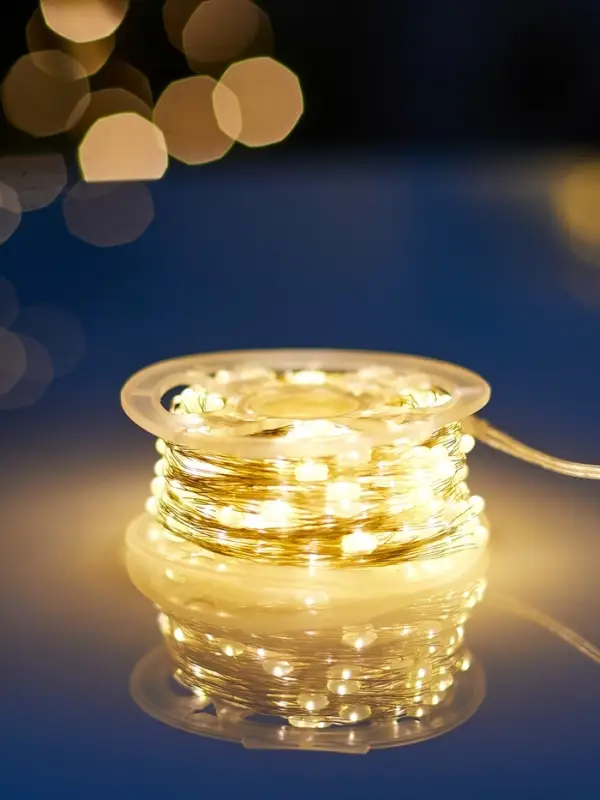 Гирлянда &laquo;Нить&raquo; 50 м роса, IP44, серебристая нить. 500 LED, пульт, 36 В, свечение тёплое белое