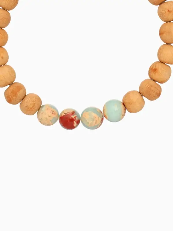 Браслет из сандалового дерева с агатом, длина 18 см, цв. голубой