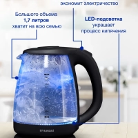 Чайник HYK-G1001 1,7л 2200Вт черный (стекло)