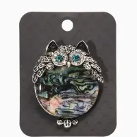 Брошь "Галлиотис" сова, цвет зелёный в чернёном серебре