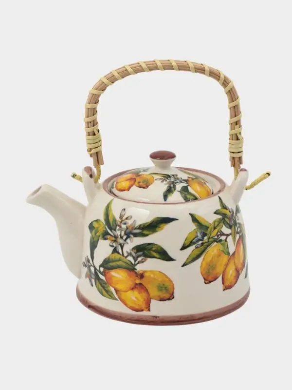 Чайник заварочный &laquo;Лимоны&raquo;, металлическое сито, 900 мл, керамика, белый