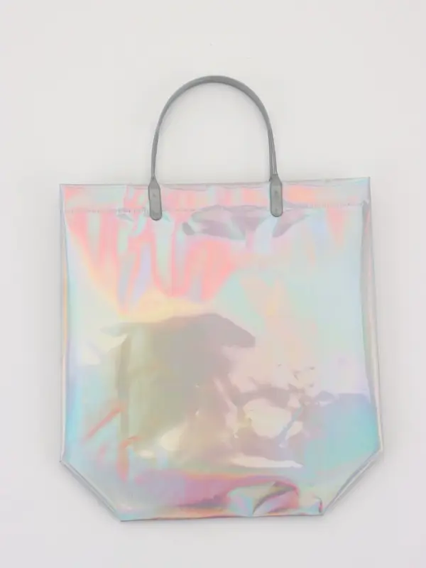 Пакет подарочный ПВХ, голография, серебро, пластиковая ручка, 26&times;22.5&times;10 см