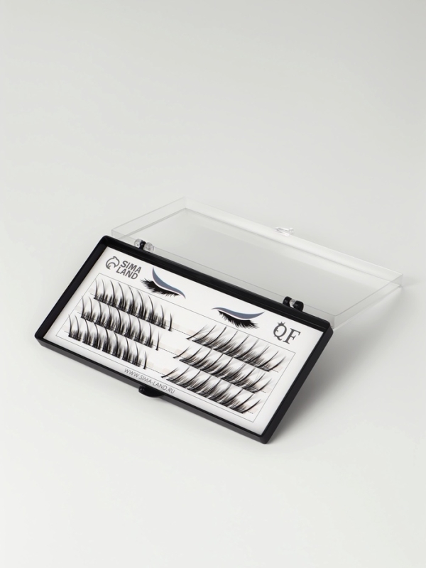 Ресницы накладные пучки СТРЕЛКА 10/12/14мм нейлон черный п/короб QF