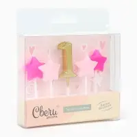 Свечи для торта &laquo;1-ый День Рождения Девочки&raquo;, золото/розовый, 2,5 х 3,5 + 4 см, 5 шт