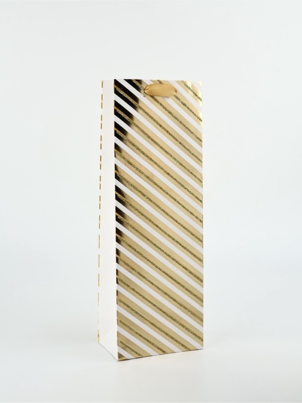 Пакет ламинированный &laquo;Золотые полосы&raquo;, тиснение, глиттер, 12,5 &times; 8 &times; 36 см