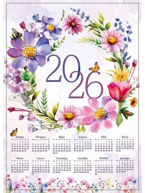 Календарь настенный 2026 &laquo;Цветы&raquo;, А4