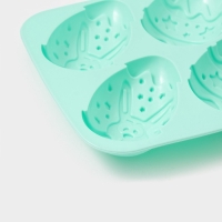 Форма для выпечки Доляна &laquo;Пасхальный кролик&raquo;, силикон, 27&times;17 см, 6 ячеек, бирюзовая