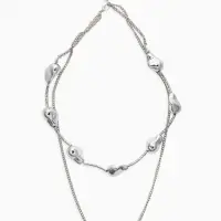 Колье "Борокко", цепь, 2 яруса, цвет серебро