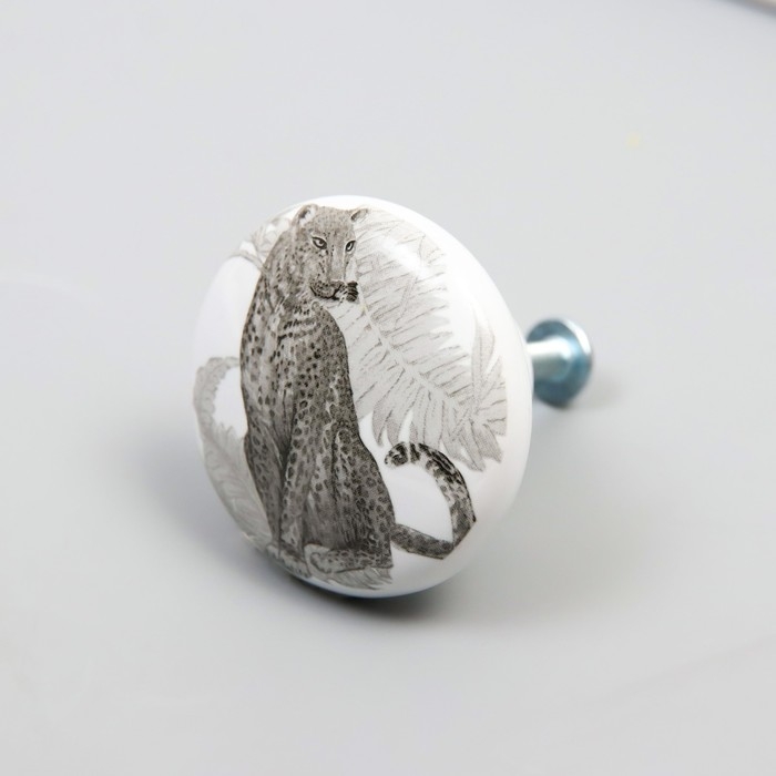 Ручка для шкатулки керамика, металл "Леопард" 3,8х3,8х2,8 см