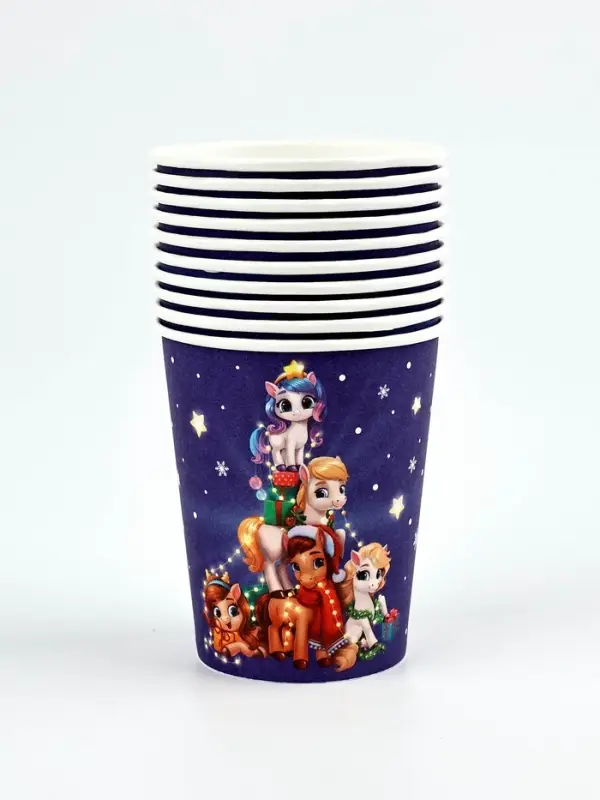 Стакан бумажный "Пони с подарками" , синий (250 мл)