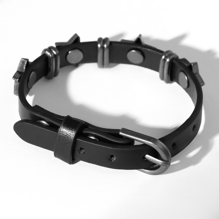 Браслет кожа &laquo;Хардкор&raquo; звёзды, цвет чёрный в серебре