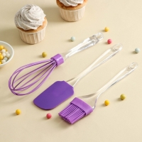 Набор для выпечки Доляна &laquo;Лёд. Макси&raquo;, 3 предмета: лопатка 24 см, кисть 22 см, венчик 26 см, цвет МИКС