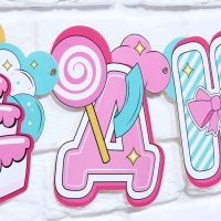 Гирлянда на люверсах с украшениями 5 шт. &laquo;С Днем рождения!&raquo;, нежно-розовый, длина 245 см