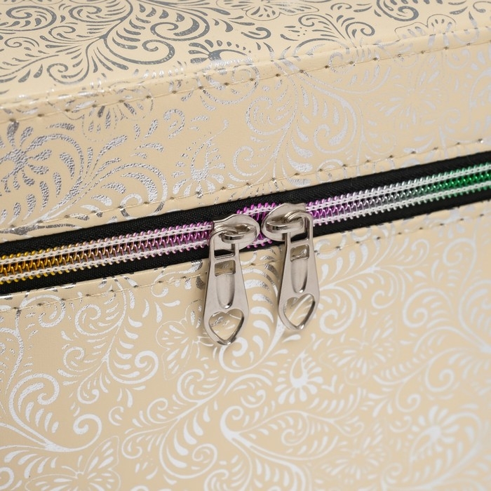 Шкатулка кожзам с зеркалом "Узоры, бабочки" беж н-р 3 шт 19х10,5х10,5 21х13х14 15х23х17см