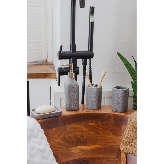 Набор аксессуаров для ванной комнаты &laquo;Гранит&raquo;, 4 предмета (дозатор 350 мл, мыльница, 2 стакана), цвет серый