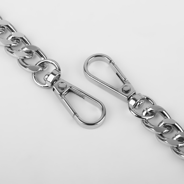 Ручка для сумки, с плоскими цепочками и карабинами, 120 &times; 3 см, цвет чёрный/серебряный