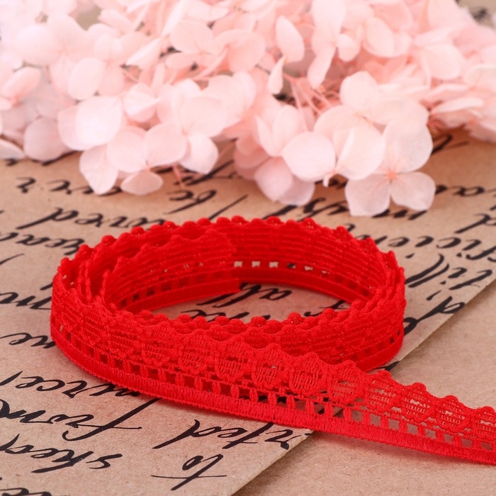 Кружево капроновое, 12 мм &times; 10 &plusmn; 1 м, цвет красный