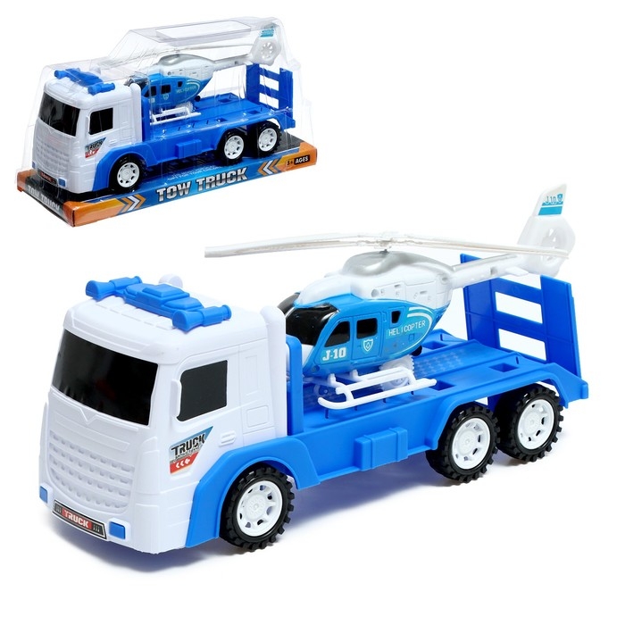 Грузовик инерционный &laquo;Автовоз&raquo;, вертолёт в комплекте, МИКС