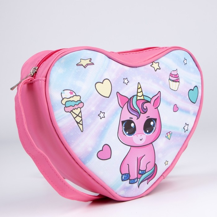 Сумка детская для девочки в форме сердца &laquo;Единорог&raquo;, розовый, 19х17х5 см