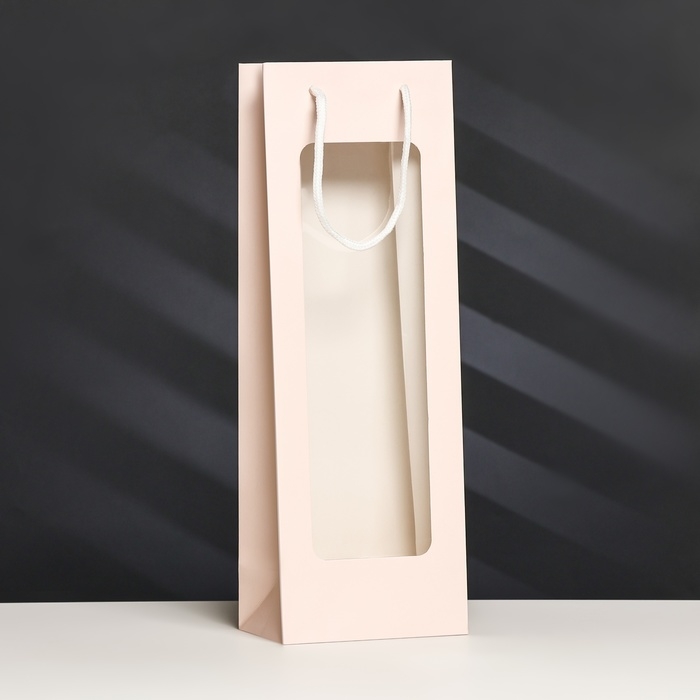 Пакет-переноска для цветов с PVC окном 12,5 &times; 8,5 &times; 36 см, розовый