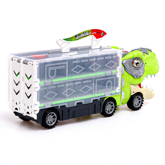 Автовоз-трек &laquo;Диногонки&raquo;, 12 металлических машин, световые и звуковые эффекты