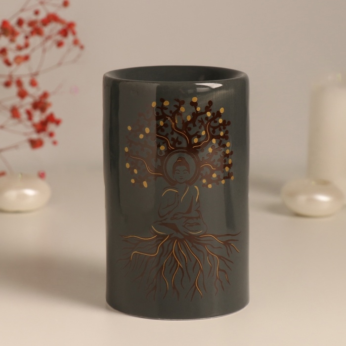 Аромалампа керамика "Фокус на себя" серая с золотом 7,2х7,2х11,6 см