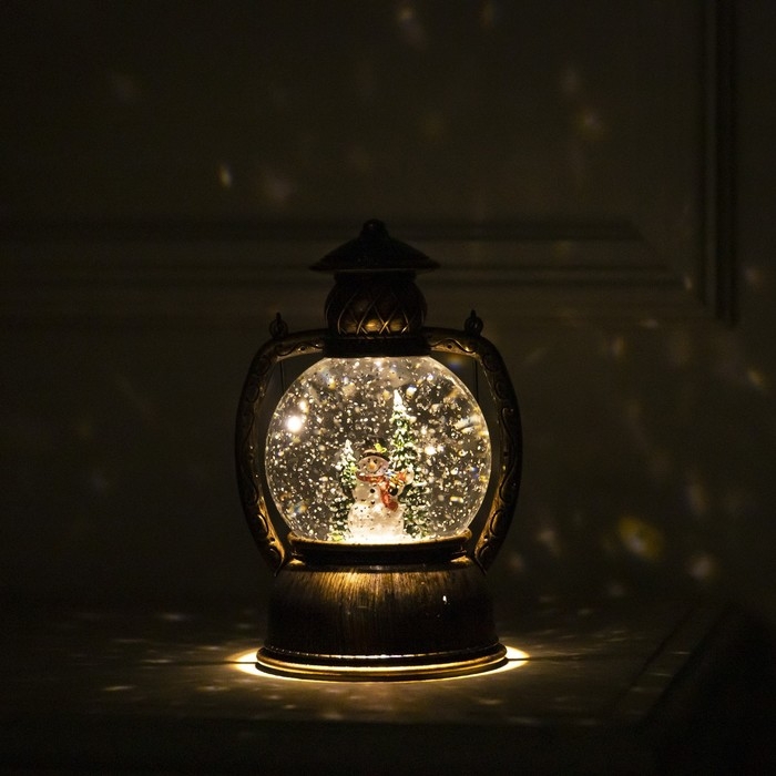 Светодиодная фигура &laquo;Фонарь со снеговиком&raquo; 13 &times; 19 &times; 11 см, пластик, батарейки ААх3 (не в комплекте), USB, свечение тёплое белое