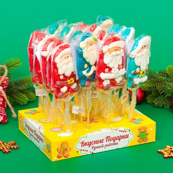 Новый год. Карамель леденцовая на палочке "Дед Мороз 3D", ассорти, 45 г