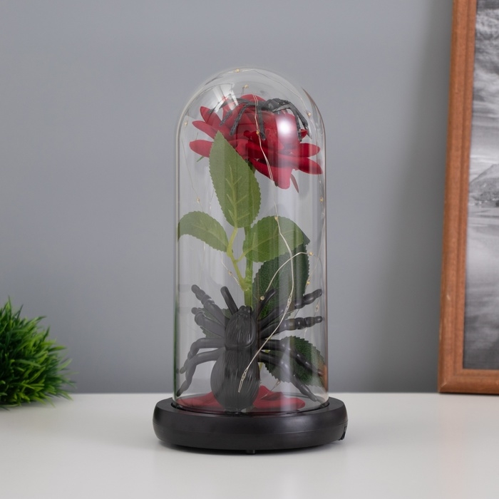 Светильник колба &laquo;Паук с розой&raquo; 1,5Вт, LED, 3xAAA, черный USB 11х11х21см