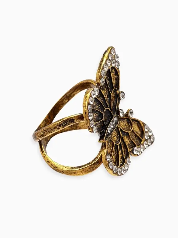 Кольцо для платка "Бабочка", цвет белый в чернёном золоте