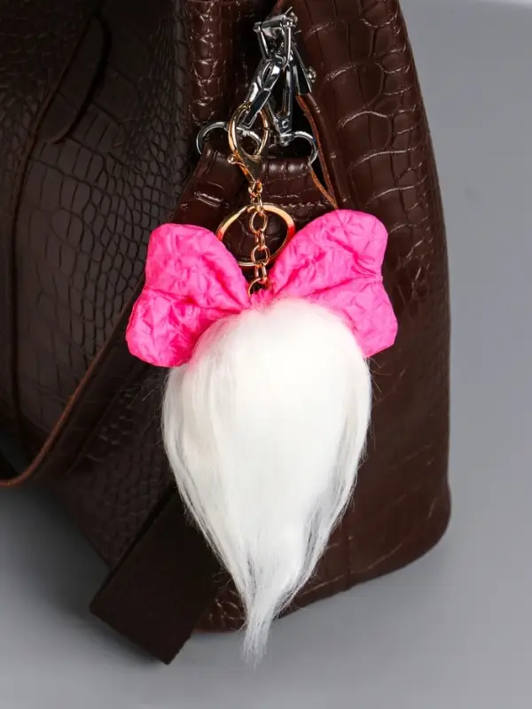 Пушистик на кольце "Чучундра с бантиком" белая 18х10х5 см