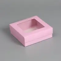 Коробка складная, крышка-дно,с окном, розовая, 15 х 15 х 5 см