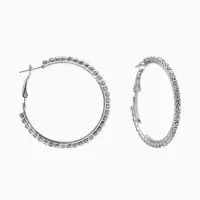 Серьги-кольца со стразами d=4.5 см, белые в серебре