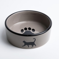 Миска керамическая "След с кошкой" 300 мл  12,5 x 4,5 cм, чёрно-серая