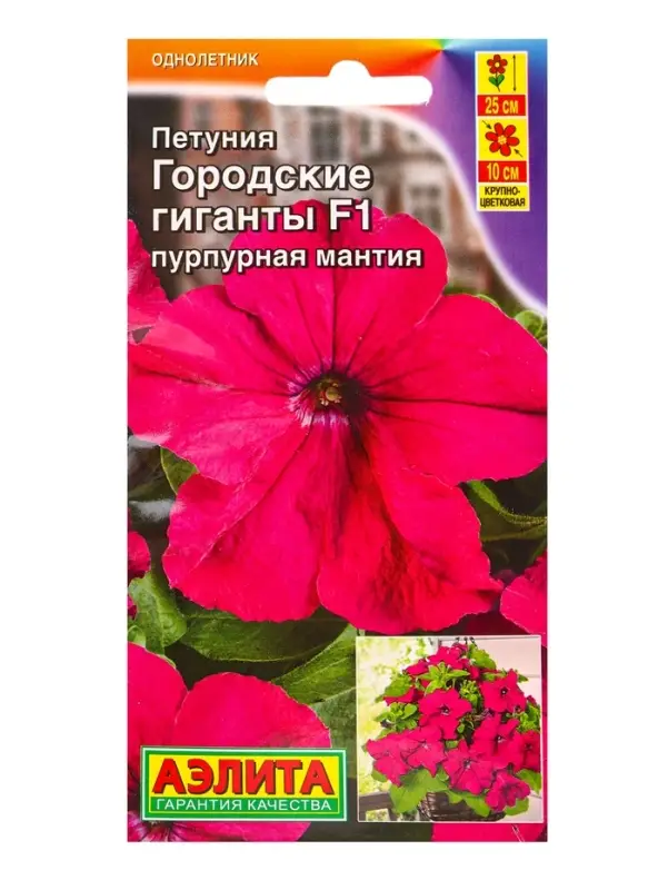 Семена цветов Петуния Городские гиганты F1 пурпурная мантия  (драже в пробирке), Ц/П,7 шт.