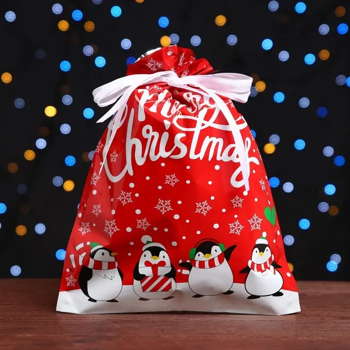 Пакет подарочный с завязками, &laquo;Пингвины&raquo;, 24&times;32 см