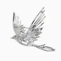 Брошь "Феникс снежный", цвет серо-зелёный в серебре