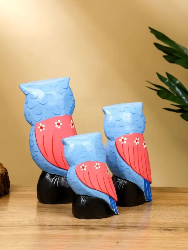 Набор сувенирный &laquo;Совы&raquo;, h=18 см, h=14 см, h=11 см, дерево, розово-синий