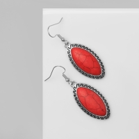 Серьги &laquo;Натурель&raquo; эллипс, цвет красный в чернёном серебре