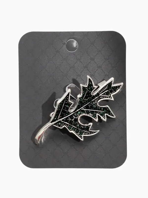 Брошь "Лист Одуванчика", цвет зелёный в чернёном серебре