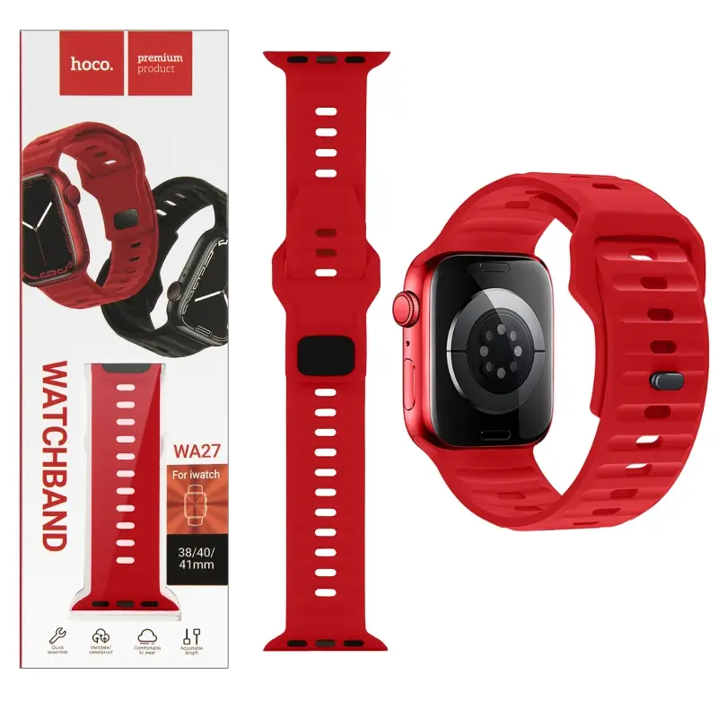 Ремешок для Apl watch 38/40/41mm WA27 stepped pattern solid color silicone strap Red HOCO