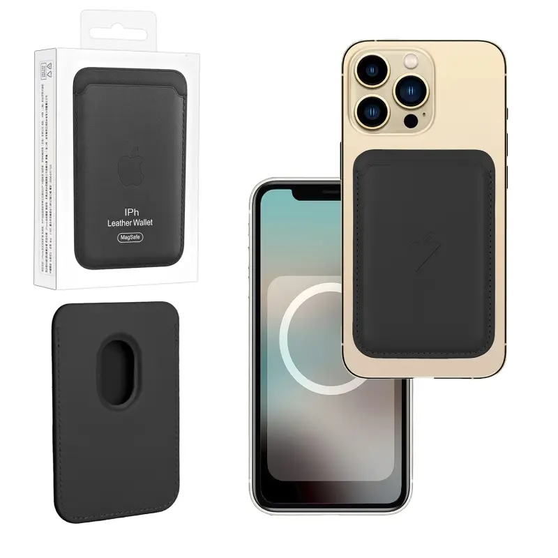 Чехол Leather Wallet Black iPh 12 - 15 Pro Max (Анимация NFC Clear) с лого