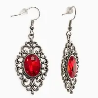 Серьги со стразми "Винтаж"  овал ажурный, цвет красный в чернёном серебре