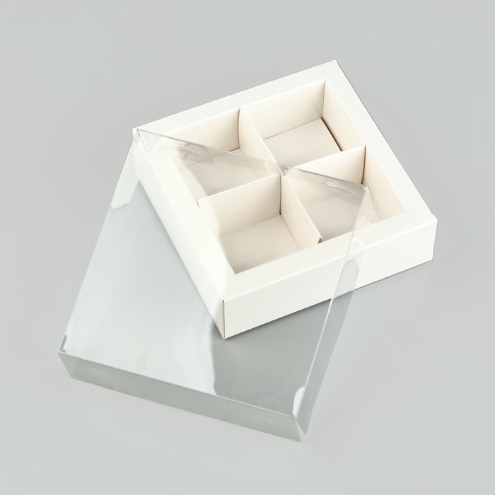 Коробка под 4 конфеты с ячейками &laquo;Белая&raquo;, 10 х 10 х 3 см
