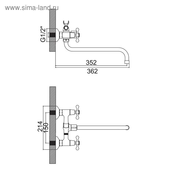 Смеситель для ванны Accoona А87176, двухрычажный, хром