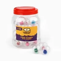 Шарик для кошек с помпошкой, 4 см, фасовка в банку по 25 шт, МИКС