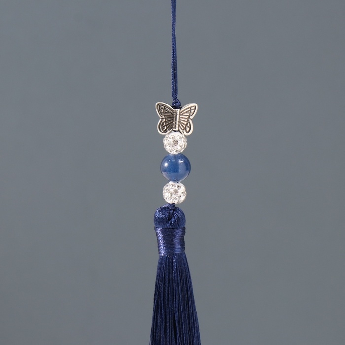 Подвеска текстиль, металл "Бабочка" тёмно-синяя 1х1,2х16,5 см