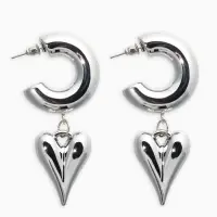 Серьги "Новый стиль", сердечки, цвет серебро d2,5см