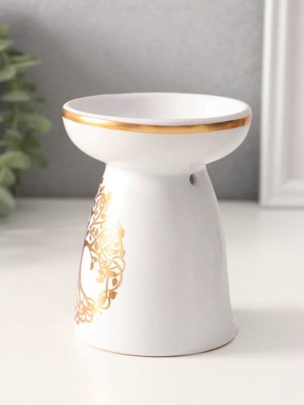 Аромалампа керамика "Древо жизни" белая с золотом 9,3х9,3х11,8 см